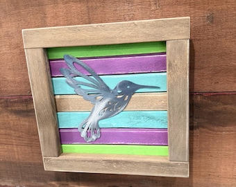 Hummingbird Wall Art / Sign / Bird / Weathered Wood / Metal / Mother’s Day / Flower / Wall Decor / Plants / Garden / Rustic / Farmhouse /