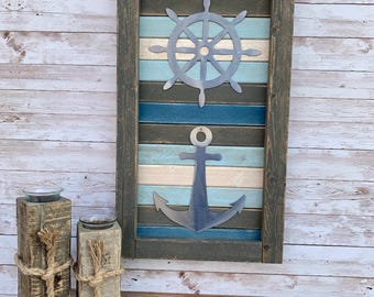 Nautical Wall Art / Anchor / Wood and Metal / Lake / Boating / Nautical / Cabin / Sign / Weathered Wood / Rustic / Farmhouse  / Steel