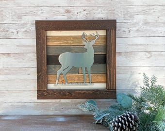 Deer Wall Art / Wood and Metal / Buck / Hunting / Outdoors / Weathered Wood / Wisconsin / Wall Decor / Rustic / Farmhouse / Gift for him