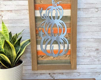 Pumpkin Wood and Metal Sign/ Fall /Weathered Wood / Stacked / Rustic / Decor Farmhouse / Plasma Cut / Individually Painted Strips / Vertical