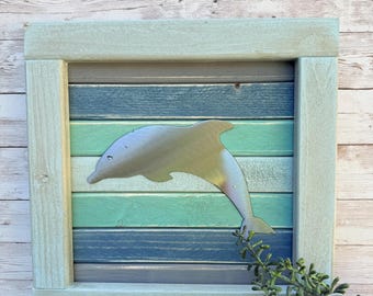 Dolphin Sign / Wood and Metal / Wall Decor / Art / Ocean / Beach / Florida / Sand / Weathered Wood / Tropical / Rustic / Farmhouse /