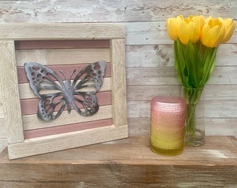 Butterfly Sign/ Weathered Wood / Metal / Art / Mother’s Day / Mom / Gifts for her / Flower Wall Decor / Plants / Garden / Rustic / Farmhouse