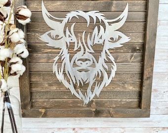 Highland Cow Wood and Metal Sign /  Farm / Farmhouse  / Highlander / Weathered Wood / Rustic / Plasma cut / Barn / Animal