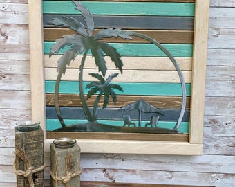 Beach Scene Wall Art / Wood and Metal / Sign / Ocean / Beach / Florida / Sand / Hawaii / Tropical / Rustic / Farmhouse / Wall Decor