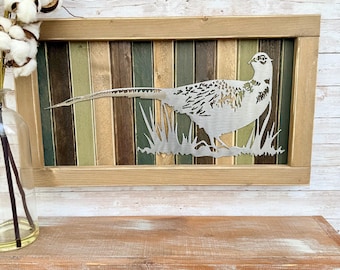 Pheasant Wood and Metal Sign / Bird / Hunting / Outdoors / Gift for him / Sport / Farmhouse / Rustic / Weathered Wood / Plasma Cut /Handmade