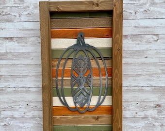 Pumpkin Wood and Metal Sign/ Fall /Weathered Wood / Rustic / Decor Farmhouse / Plasma Cut / Individually Painted Strips