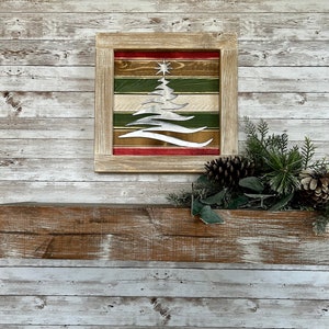 Christmas Tree Sign / Wood and Metal / Winter / Plasma Cut / Weathered Wood / Handmade/ Rustic