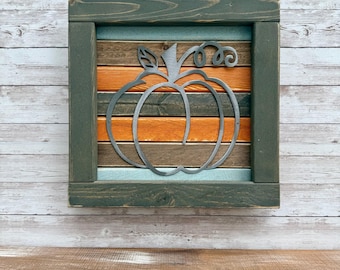 Pumpkin Wood and Metal Sign/ Fall /Weathered Wood / Rustic / Decor Farmhouse / Plasma Cut / Individually Painted Strips