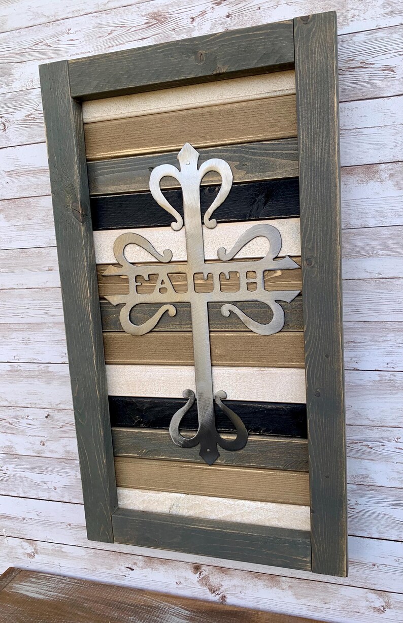 Faith Cross Sign / Wall Decor / Farmhouse / Wood and Metal / Rustic ...