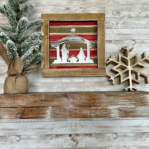 Nativity Scene Wood and Metal Sign / Christmas / Winter / Farmhouse / Rustic / Handmade / Plasma Cut / Holiday / Jesus / Religious