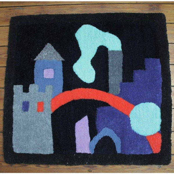 Tapis tufté à la main, "Château industriel", objet unique