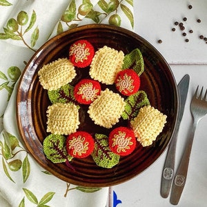 Crochet Italian Ravioli Pasta With Cherry Tomatoes and Beetroot Leaves ...
