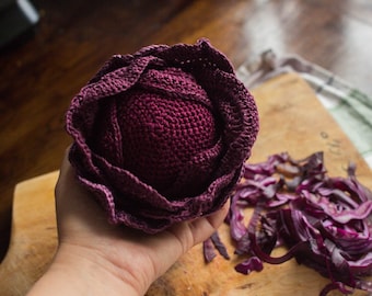 Crochet red cabbage for kids to play cooking, handmade vegetables, crochet food, vegan gift, kitchen decoration.