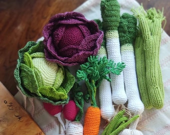 Crochet vegetables leek for kids kitchen, accessories for play, Montessori toy, soft toy for joy.