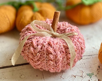 Crochet Pumpkin: Handmade Cotton Yarn with Cinnamon Stick & Linen Ribbon