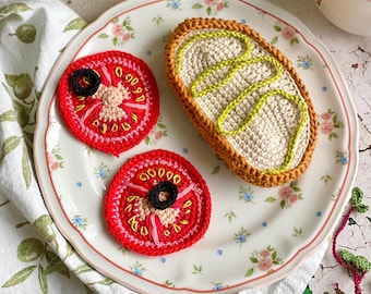 Crochet Tomato Olive Sandwich Set: Handmade Cotton Play Food