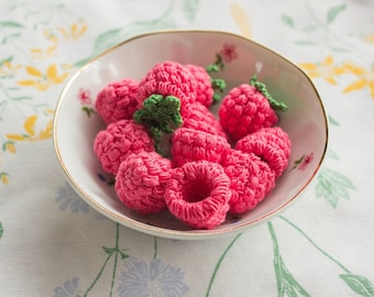 Crochet fruit - raspberry, kitchen play food, children's education toy, kitchen decoration, pretend play food.