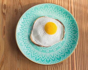 Crochet fried egg for kitchen play, vegan gift, fake food, educational toy.