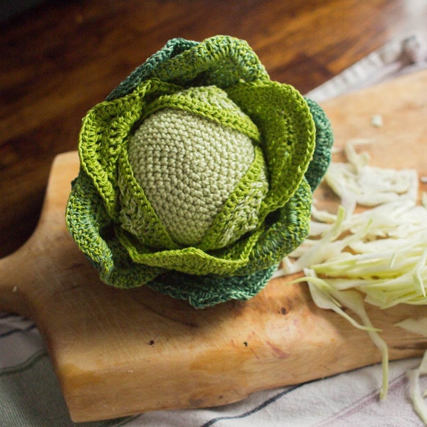 Baby crochet cabbage for cooking fun, handmade vegetables, crochet food, eco gift for farmer, sensory toy.