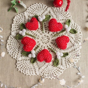 Crochet Christmas Ornaments: Mistletoe & Heart Set