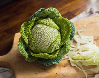 Baby crochet cabbage for cooking fun, handmade vegetables, crochet food, eco gift for farmer, sensory toy.