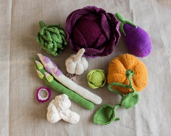 Crochet vegatables set, Crochet play food for kids kitchen, vegan gift, Pretend play food, kitchen decoration.