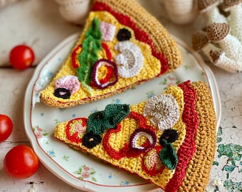Crochet Pizza Slice: Handmade Cotton Play Food, Montessori Kitchen Decor