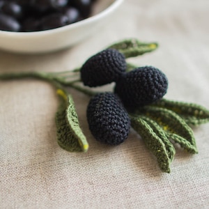 Crochet Black Olive Branch: Pretend Play Food, Eco Kitchen Decor