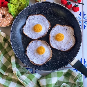 Crochet fried egg for kitchen play, vegan gift, fake food, educational toy.