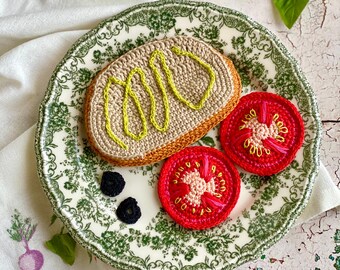 Crochet Tomato Olive Sandwich Set: Handmade Cotton Play Food