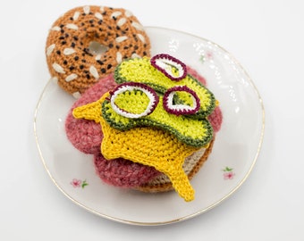Crochet Beef & Pickle Bagel for Kitchen Fun, Crochet Food, Kitchen Decoration.