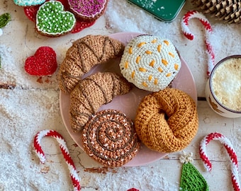 Crochet Croissant with Chocolate – Handmade Pretend Play Food, Kitchen Decor