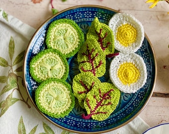 Crochet Cucumber Slices: Handmade Cotton Miniature Veggie, Pretend Play
