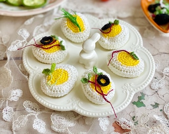 Crochet Boiled Egg Halves: Pretend Play Food, Montessori Kitchen