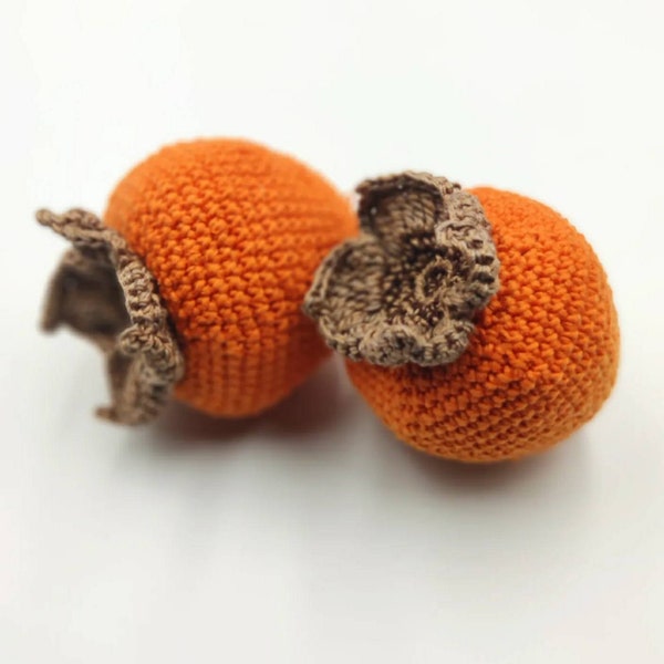 Crochet fruit persimmon (1pcs.), pretend play food, kitchen decoration, Montessori handmade toy, eco gift, oriental exotic, fake food.