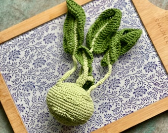 Crochet kohlrabi for kids kitchen, pretend play food, stuffed amigurumi vegetables, Montessori eco gift, fun cooking