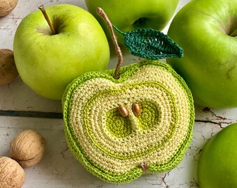 Crochet Green Apple Half: Montessori Play Food, Kitchen Decor