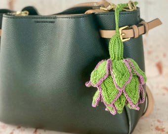 Knitted Cotton Artichoke Bag Charm: Vegan Foodie Keychain