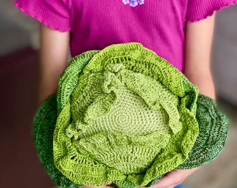Handmade Crochet Cabbage: Large Green Cotton Amigurumi Toy (11.8 inches)