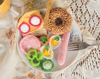 Crochet food - sausage, crochet breakfast, Montessori, educational toy, eco, cooker for children.