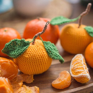 Crochet fruit - tangerine, kitchen decoration, pretend play food, christmas eco gift, decorative throw.
