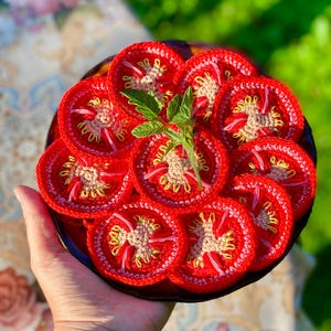 Crochet food - tomato slice, crochet breakfast, cooking fun, Montessori, pretend play food, eco gift.