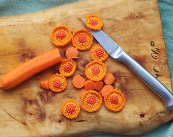 Crochet food  - carrot slices (5 pcs.),  play food for children, Montessori activity toys, pretend play kitchen, one pice amigurumi.