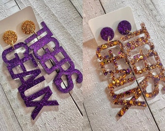 Geaux Tigers gameday vertical word dangle earrings