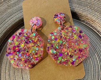 Rainbow Dreams Glitter Resin Earrings