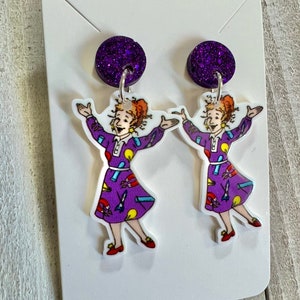 Miss Frizzle acrylic dangle earrings