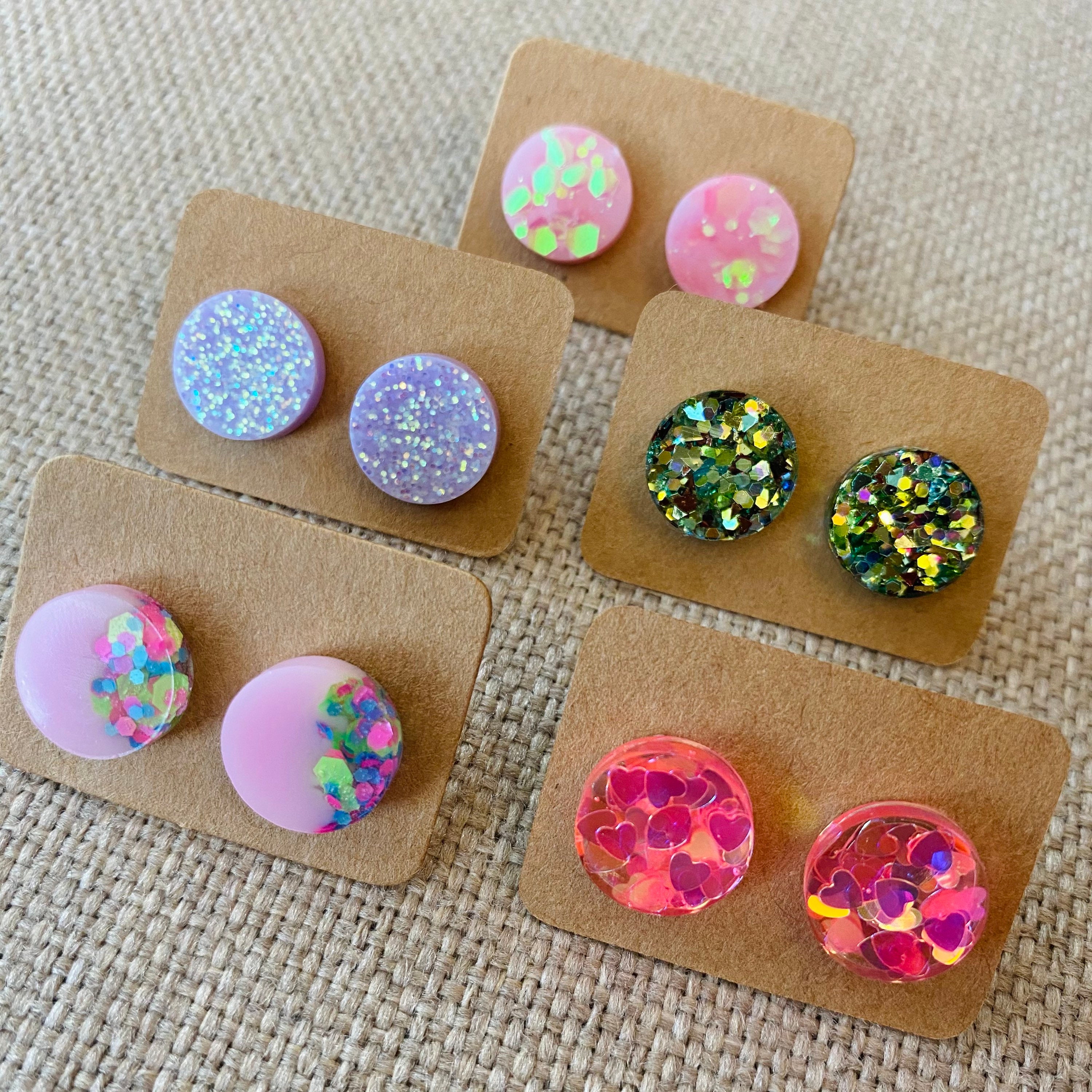 Multicolored Round Resin Stud Earrings 12mm Etsy