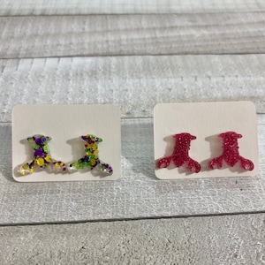 Baby Crawfish Glitter Resin Studs; red; Mardi Gras