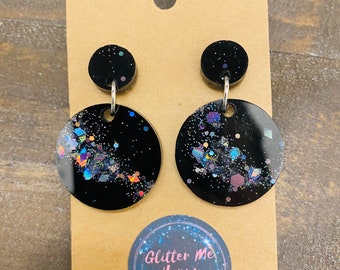 Galaxy Holo Black, Glitter Resin Earrings