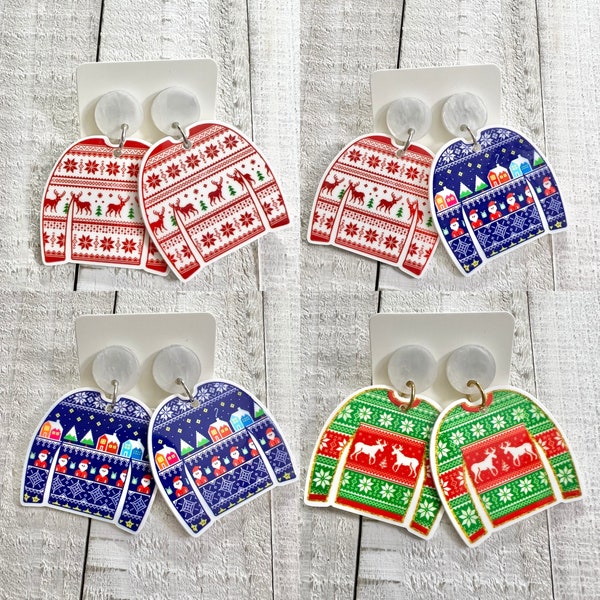 Ugly Christmas sweater acrylic dangle earrings